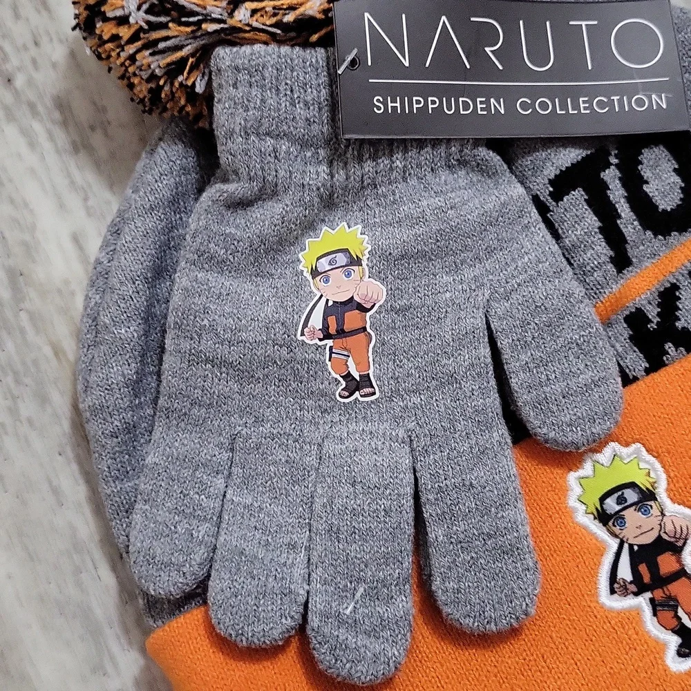 Bioworld Naruto Shippuden Cuffed Beanie Hat with Pom and Gloves Combo